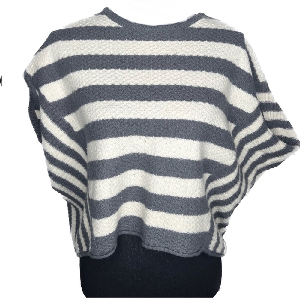 Free People Dolman Cap Sleeve Boxy Knit, Sweater - Grey/White XS